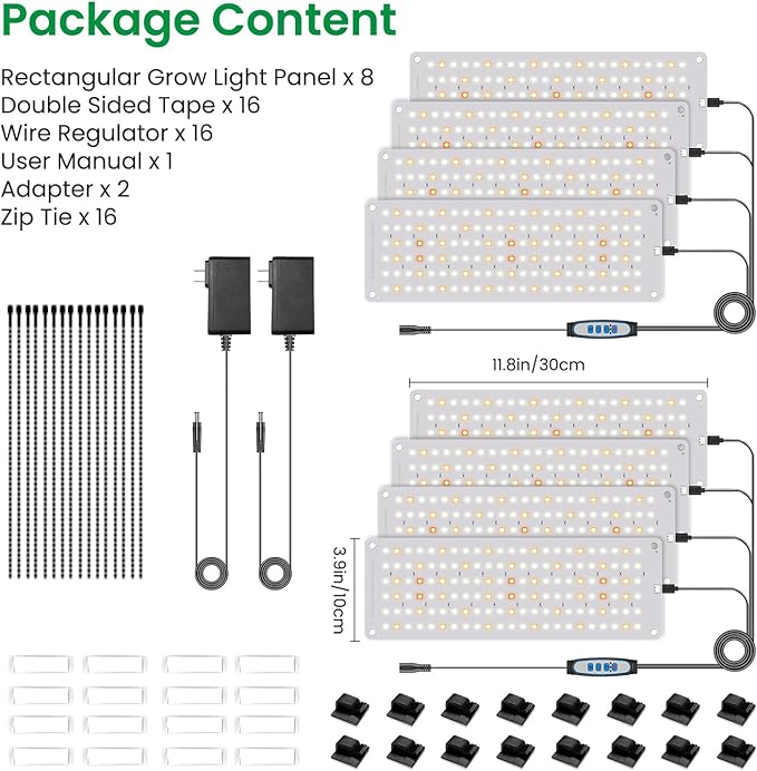 Aumtrly Grow Light, 1104 LED Full Spectrum Plant Lights for Indoor Growing Plants, Grow Lamp for Seed Starting (4 Panel/2 Pack) with UL Adapter, 6/12/16H Timer, 3 Light Modes, 5 Dimmable
