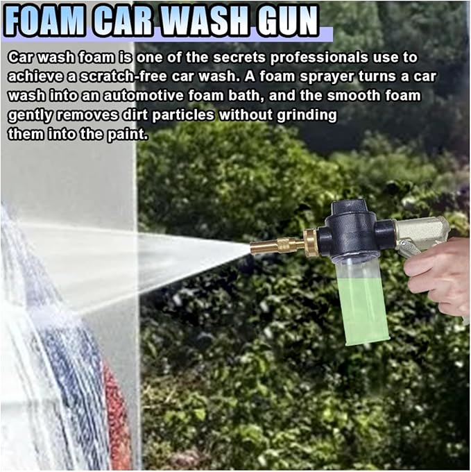 Car Wash Foam Gun Sprayer, Adjustable Metal High-Pressure Spray Hose Nozzle with 3.5oz/100cc Plastic Soap Dispenser Bottle, Fit Car Washing, Watering Plants, Floor Cleaning (Silvery)