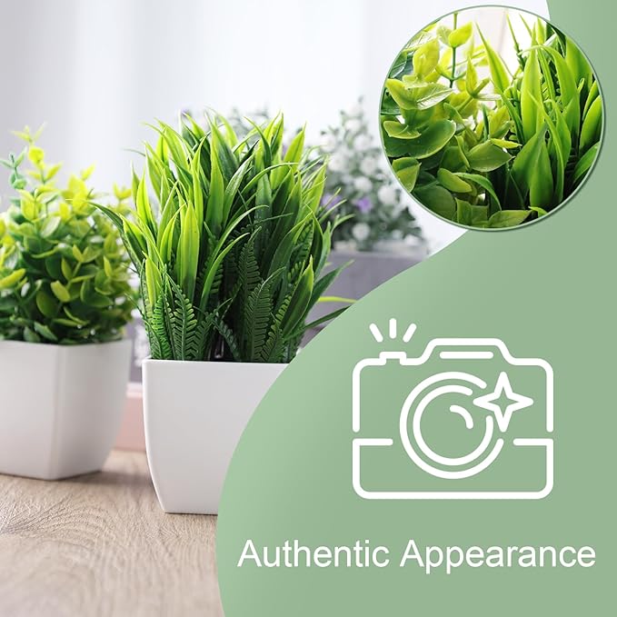 DomeStar 2PCS Fake Plants Indoor - Small Faux Potted Greenery for Home Decor, Desk, Shelf, Kitchen, Office & Bathroom Decor