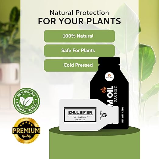 100% Pure Neem Oil Sachets (6-Sachets) with Natural Oil Emulsifier Sachet (6-Sachets) + Ready to Use Sprayer Bottle for Indoor and Outdoor Garden Plants