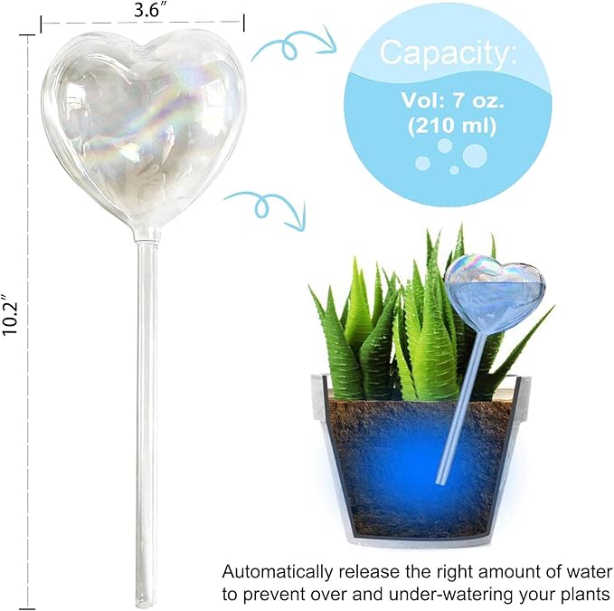 Kingbuy Plant Waterer Self Watering Globes Colorful Glass Plant Watering Bulbs Heart Shaped Garden Water Device for Indoor Outdoor Plants, 4 Pack