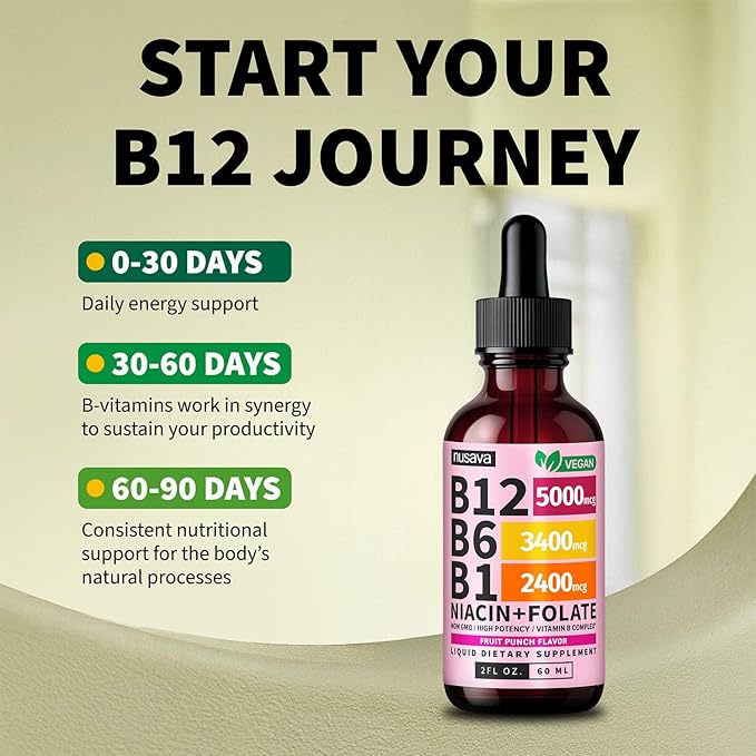 (2 Pack) Vitamin B12 and B6 Liquid Drops, B12 Sublingual Vitamin B Complex - B 12 Vitamin 5000mcg - B12 Methylcobalamin for Energy, Brain, and Heart Support with 27,200 mcg, Fruit Punch, 80 Servings