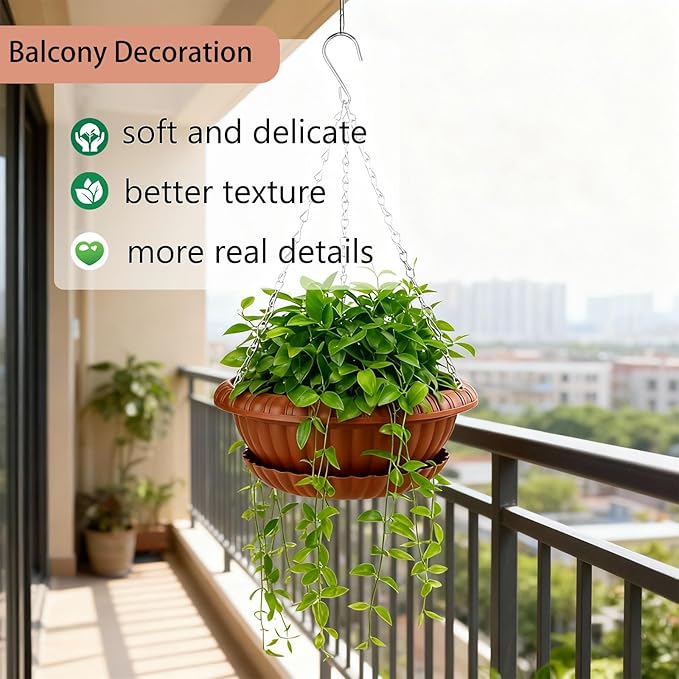 summer flower 3 Pack Large Hanging Planters 12.59in Plastic Plant Pots with Drainage Holes & Trays for Indoor Outdoor Garden Wall Window Decor (Red)