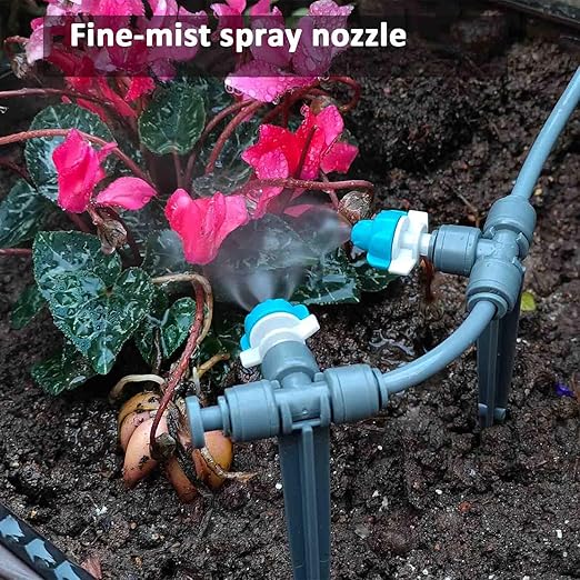Drip Irrigation System with Water Timer Plug-in Quick Connection Drip Irrigation Kit 5/16“ID and 1/4 Inch Pipe Auto Watering System for Garden Spray, for Greenhouse, Garden, Lawn, Potted Plants
