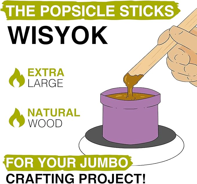 WISYOK 8'' Jumbo Craft Sticks, 60pcs Extra Large Natural Premium Wood, Ice Cream Sticks, Jumbo Sticks, Large Tongue Depressors, Plant Labels, Hair Removal and Waxing Supplies, Crafting
