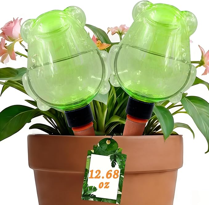 2 Pack Self Watering Spikes, Indoor Plant Watering Globes, Frog Shape Automatic Irrigation Spikes,Plant Watering Devices(Green)