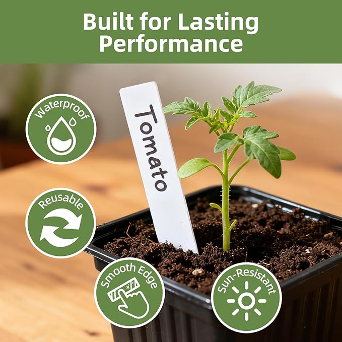 Cleangor 1000Pcs Plant Labels with Marker Pen, 4" Plant Tags for Garden Waterproof, Reusable Plastic Plant Markers Garden Labels for Seedlings, Vegetables, Flowers, Gardening Organization Kit