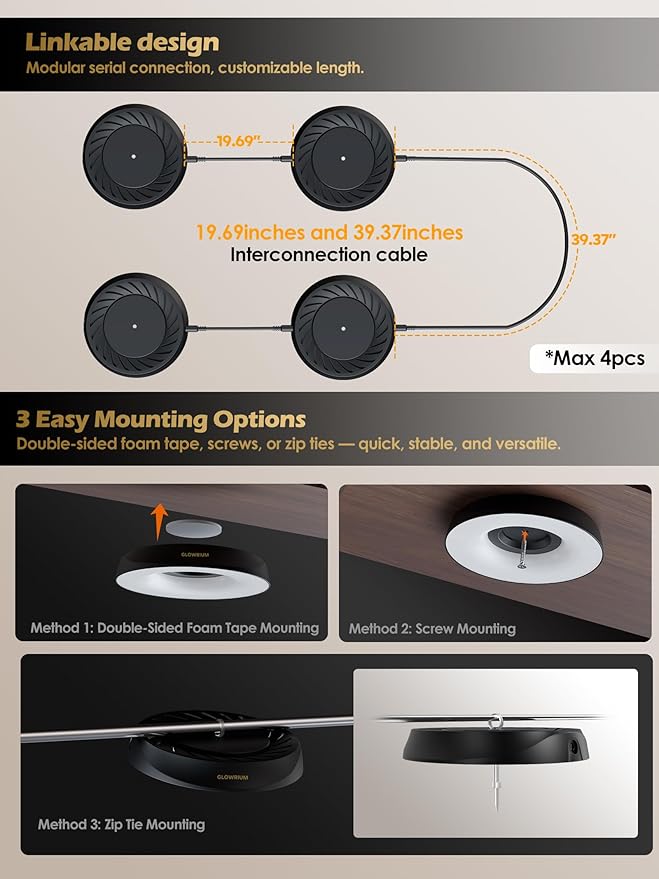 GLOWRIUM Grow Lights for Indoor Plants, 32W Smart Full Spectrum LED Grow Light, Auto Timer and Stepless Dimming,Plant Assistant with Watering Reminder,Modular Design (Black, 4PCS)