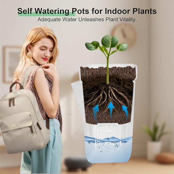 50 Pack 2.5" Clear Self Watering Pots for Indoor Plants, Semi Hydroponic Pots with Drainage & Water Level & Plant Label, Plastic Nursery Pots for Propagation, African Violet