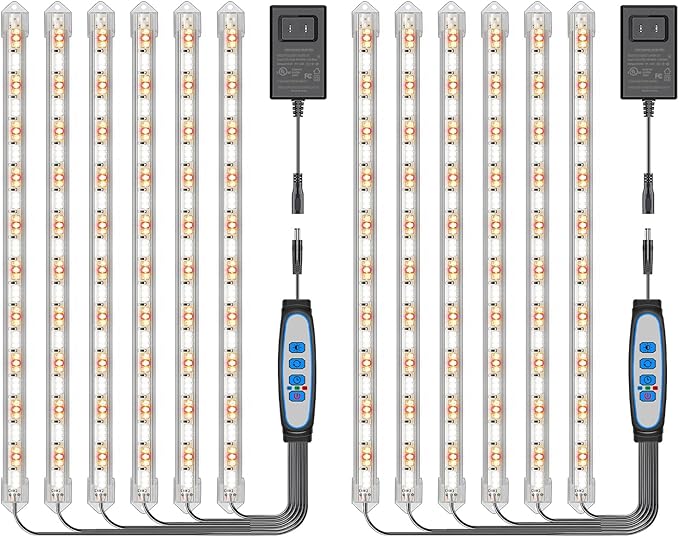 Kullsinss Under Cabinet Grow Light Strip, 36W 360LEDs Grow Lights for Indoor Plant Full Spectrum 660nm/3000K/6000K Grow Lamp with 6/12/16H Timer, 3 Spectrum Modes, 5 Brightness Levels (6 Bars/2 Pack)