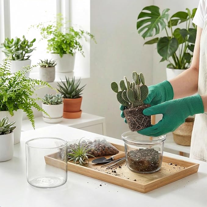 Tebery 2 Pcs Clear Plant Pots, 3.75 Inch Glass Nursery Pots with Drainage Saucer, Indoor Self Watering Planters for Houseplants African Violet Orchid Succulents, Ideal for Garden Home Decor