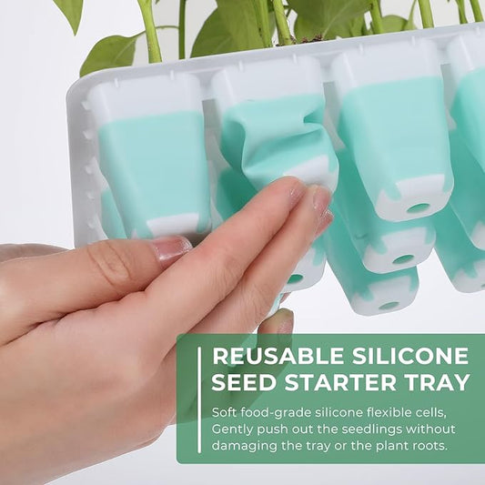 Seed Starter Tray, Reusable Seed Starter Kit, Silicone Seedling Starter Trays for Starting Plant Seeds, Seed Starting Trays with Flexible pop-Out Cells, Indoor Plant Germination Trays (Blue-6pcs)
