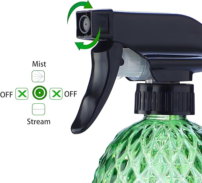 Glass Plant Mister Water Spray Bottle 12oz, Green Mist Spray Bottle for Inside Plants, Hair, Cleaning, Essential Oils, Cats