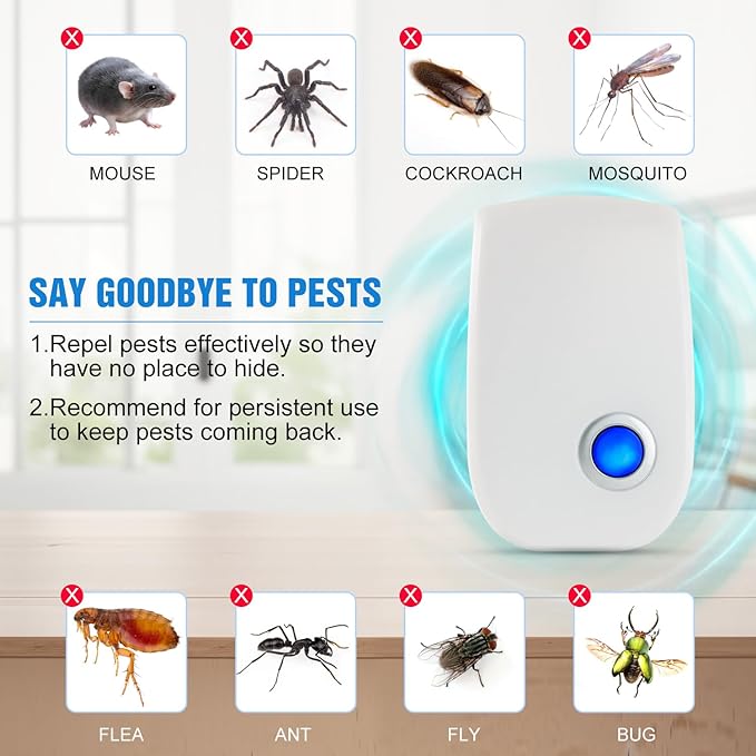 2026 Upgraded Ultrasonic Pest Control Repeller, Indoor Mouse Repellent for Rat, Mice, Rodent, Roach,Cockroach, Insect, Mosquito Electronic Plug in Pest Control 6 Packs