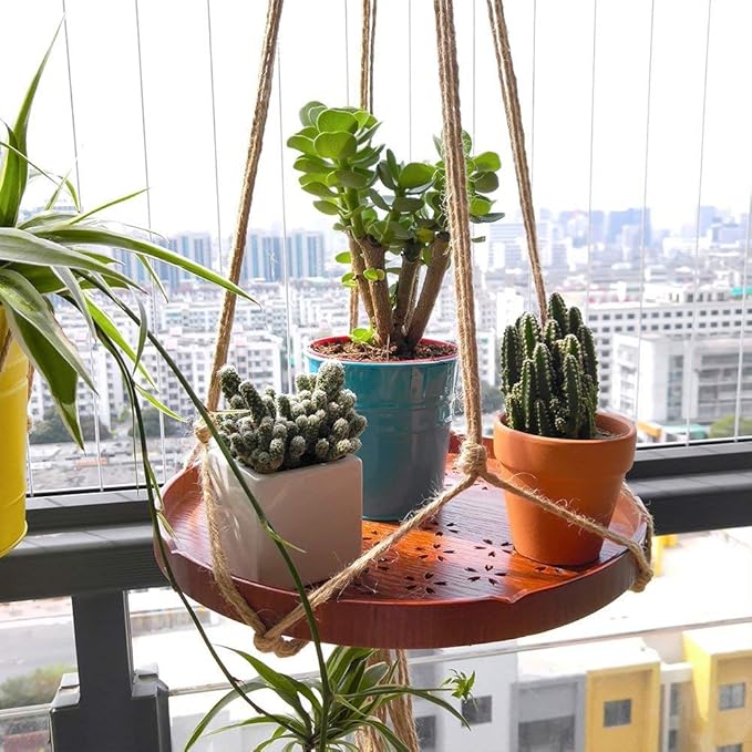 4 Pcs Macrame Plant Hanger Basket Liners with Country Style Natural Jute, Elegant for Home Garden, Patio and Office, Indoor & Outdoor Decoration, ONLY Hanger, NO Plant or Pot (48", 41")