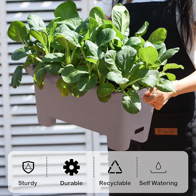 Oliz Self-Watering Rectangle Planter Boxes 8-Pack, 15.7-Inch Window Box Planter with Drainage Holes & Trays, Pots for Vegetables, Herbs, Flowers, Garden Windowsill Balcony (Coffee)