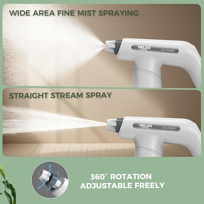 DELIXI Electric Spray Bottle 2L/0.5 Gallon, Electric Sprayer with Dual Spray Modes (Wide Mist & Jet), 1500mAh Battery and Ergonomic Grip Suitable for Garden, Patio, Indoor Plants & Flower Shop