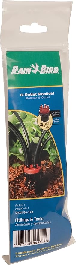 Rain Bird MANIF21PK Drip Irrigation 6-Port Manifold, 2 Gallon Per Hour Flow Rate Per Port