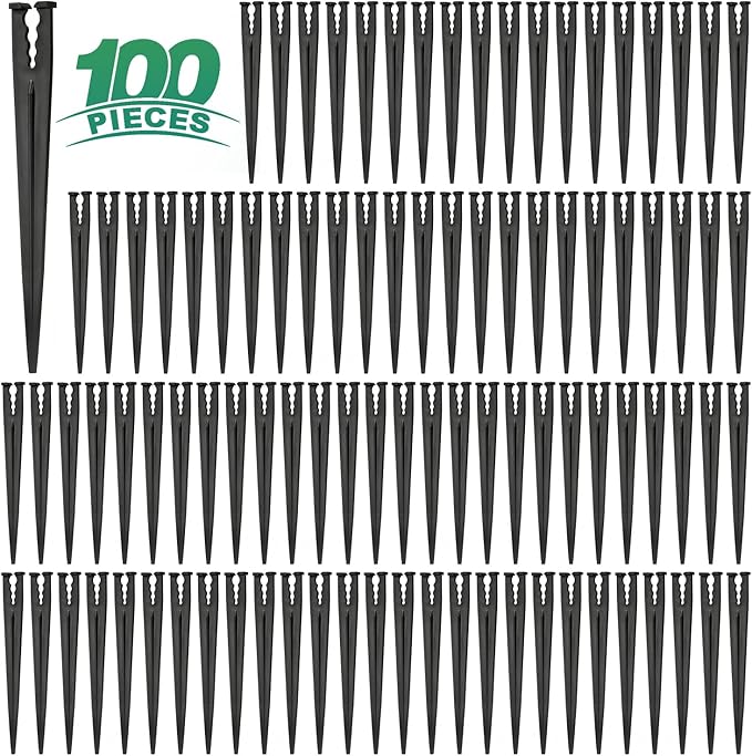 RedChili 100 Pack 1/4 Inch Drip Irrigation Support Stakes, Plastic, 5.68 Inch, Barb Connector, Ideal for 1/4-Inch Tubing, Indoor/Outdoor Use