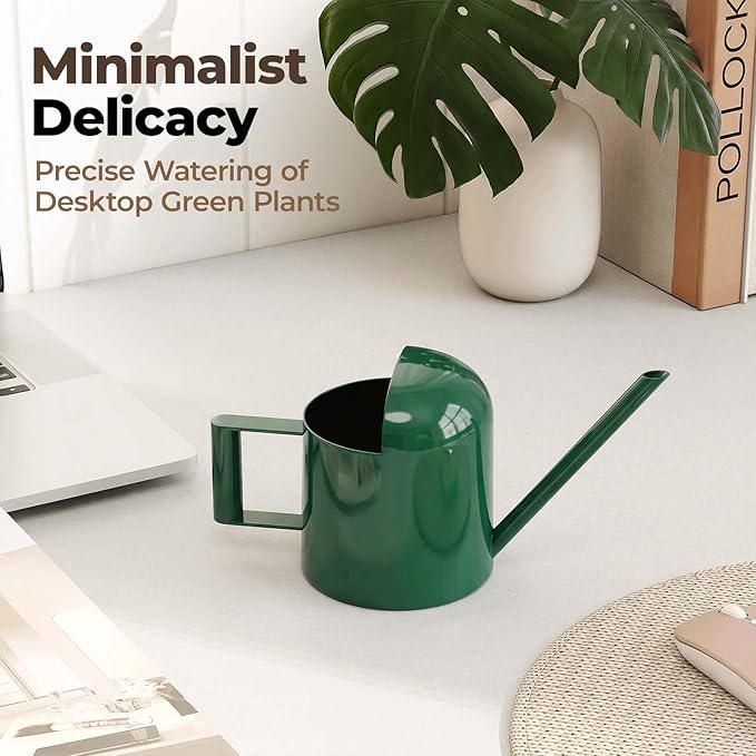 Bamworld Small Watering Can Indoor Outdoor Plant Metal Stainless Steel Long Spoutt Flowers Watering Cans for House Garden Plants 10OZ Watering Bottle Cute Stylish Gardening Decoration(Deep Green)