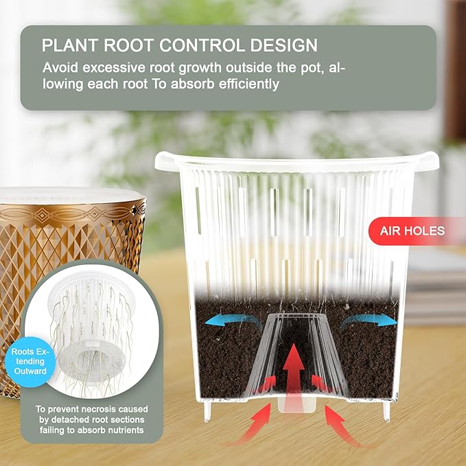 QCQHDU 2 Pack Self Watering Pots, 7.2 Inch Flower Pots with Drainage Holes and Water Filling Port, Garden Planter for Indoor Outdoor Plants (Gold)