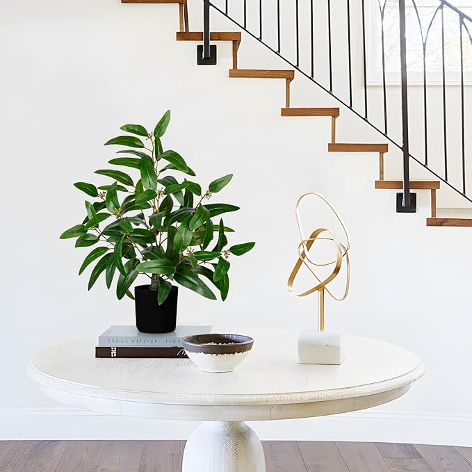 Artificial Plants Indoor with Pot, 19.7" Fake Potted Plants Eucalyptus Leaves, Silk Plant for Home Decor Indoor Plants Artificial for Home Office Bedroom Farmhouse Entry Table Shelf Decor, Deep Green