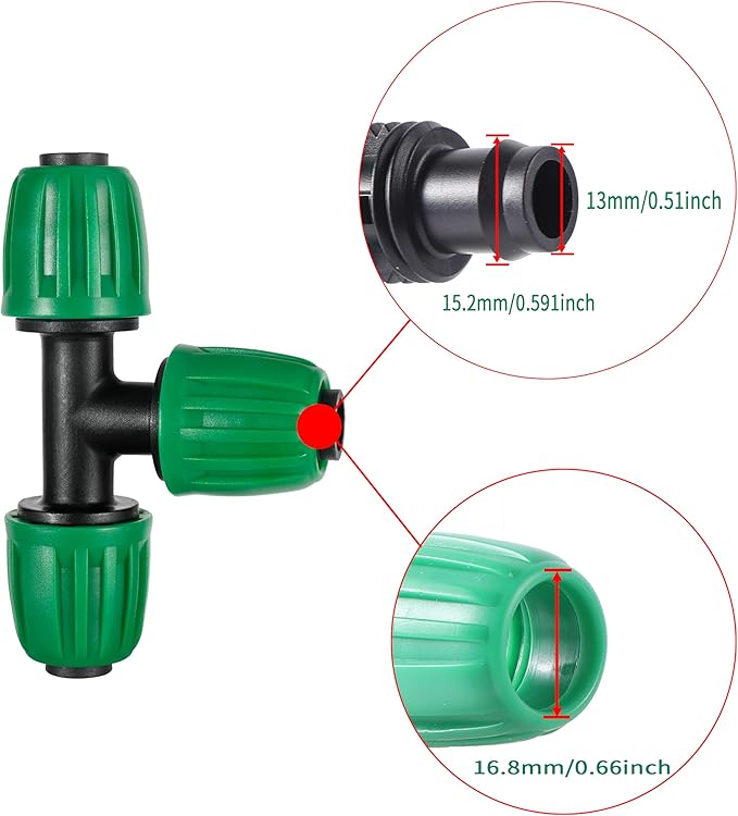19 Pcs 1/2 Inch Drip Irrigation Fittings Kit (1/2" ID x0.6-0.63" OD) 1/2" Irrigation Tubing Connectors Barbed Locked Nuts Connectors Including 6 Tees, 6 Couplings, 4 Ends 2 Elbows,1 Switch Valves
