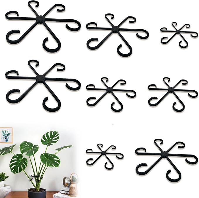8PCS Climbing Plant Stem Supports 4 Sizes, Reusable Plastic Stakes Indoor/Outdoor Garden Flower Growth Accessories Stem Holder for Thriving Plant Growth (Black)