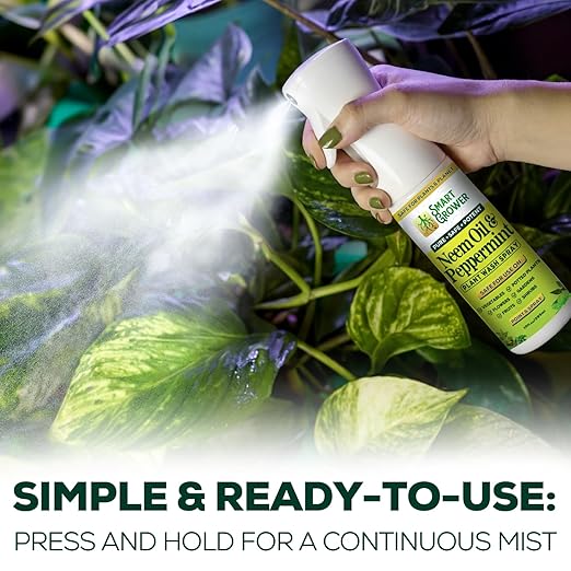 Neem Oil Spray for Plants with Peppermint Oil, Natural Plant Wash Made for Indoor and Outdoor Plants Smart Grower 10oz Easy Ready-to-Use Fine-Mist Premium Sprayer