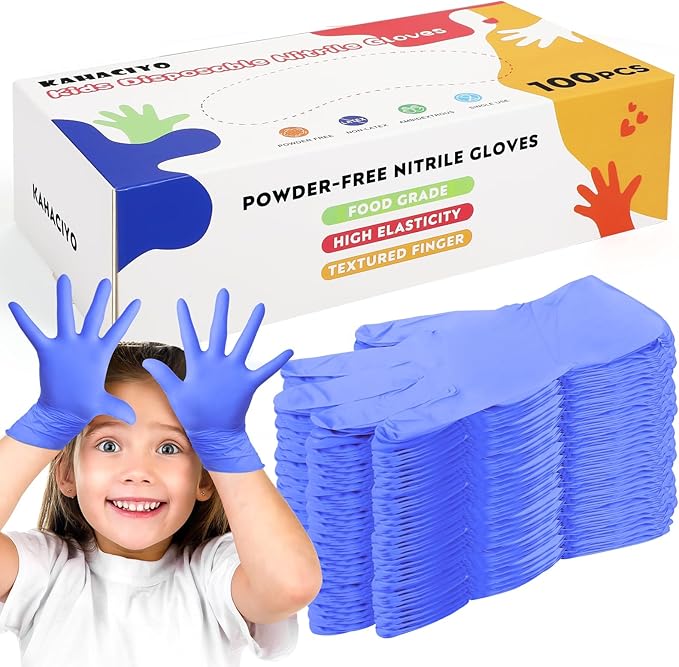 Kids Disposable Nitrile Gloves for 4-10 Years, Suitable for Cooking, Gardening, Painting, Powder and Latex Free-100 PCS