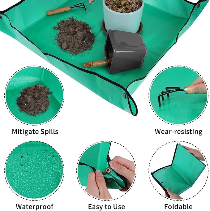 Azureblue Large Plant Repotting Mat, Waterproof Repotting Tray for Indoor Plants Potting Soil, Gardening Tray Mat, Portable Potting Tray Soil Mat for Indoor House Plants Succulents Orchid
