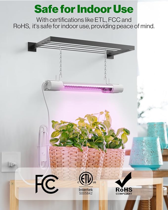 Sunco 1ft Grow Light LED, 10W, Full Spectrum, for Seed Starting, Seedling, Indoor Plants, Plug in Suspended Fixture, Link Up to 16, Inline Switch, ETL 2 Pack.