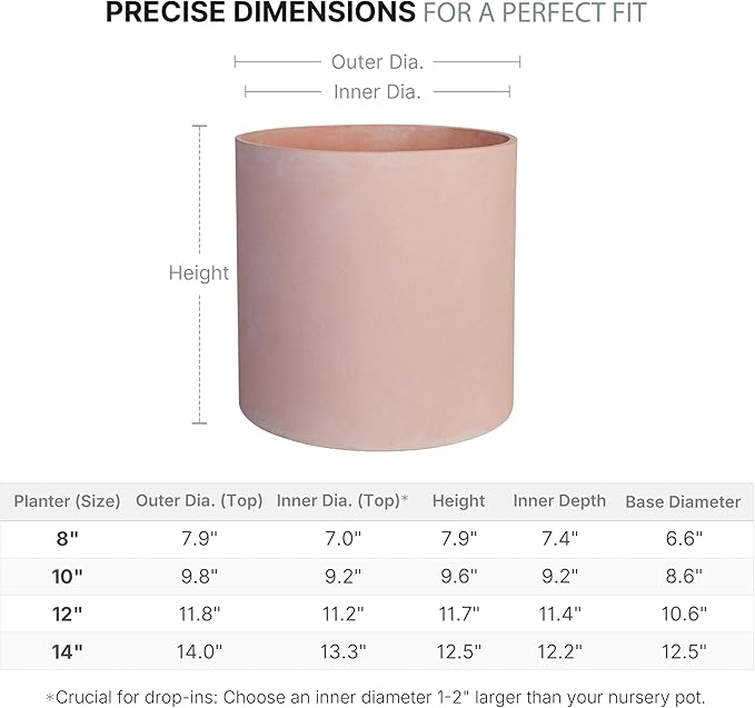 FaithLand 12 Inch Fiberstone Planter - Lightweight Modern Cylinder Plant Pot with Drainage Hole & Plug, Indoor Outdoor Use, Terracotta Color