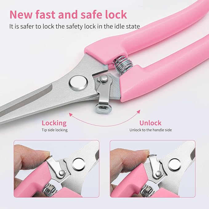 Flower clippers, 7.6 inch Pruning Shears for Beginners, High Strength Steel, Sharp Rust Resistant Floral Scissors with Comfortable Grip Handles, Garden Clippers, Rose Clippers for Gardening -PINK