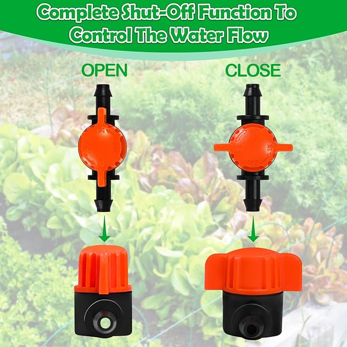 20 Pack 1/4 Inch Drip Irrigation Valve Fittings - 1/4'' Drip In-Line Shut Off Valve Anti-Drop Barbed Flow Control Valve Connectors for 1/4 Inch Drip Tubing System