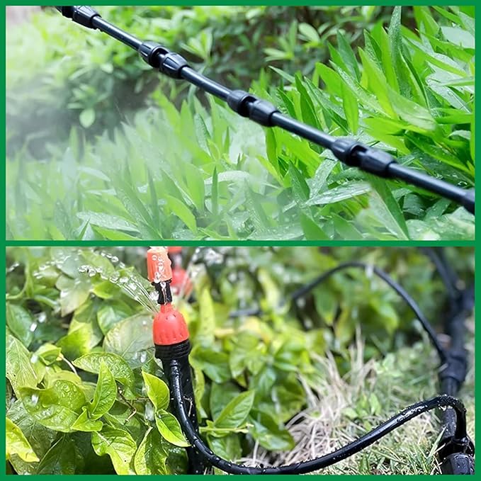 50FT 1/2" Inch Drip Irrigation Tubing Set Include Switch Valves Tees Couplings Barbed End Plugs Faucet Adapters Suitable for Home Vegetable Garden Patio Lawn Flower Bed Agricultural Irrigation
