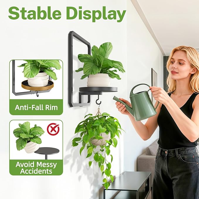 iDavosic.ly Wall Plant Picture Frame Holder Set of 3 for Indoor, Metal Stand with Hanging Hooks, Floating Flower Display Decor, Space Saving & Easy to Assemble (Pots/Chains/Plants Not Included)