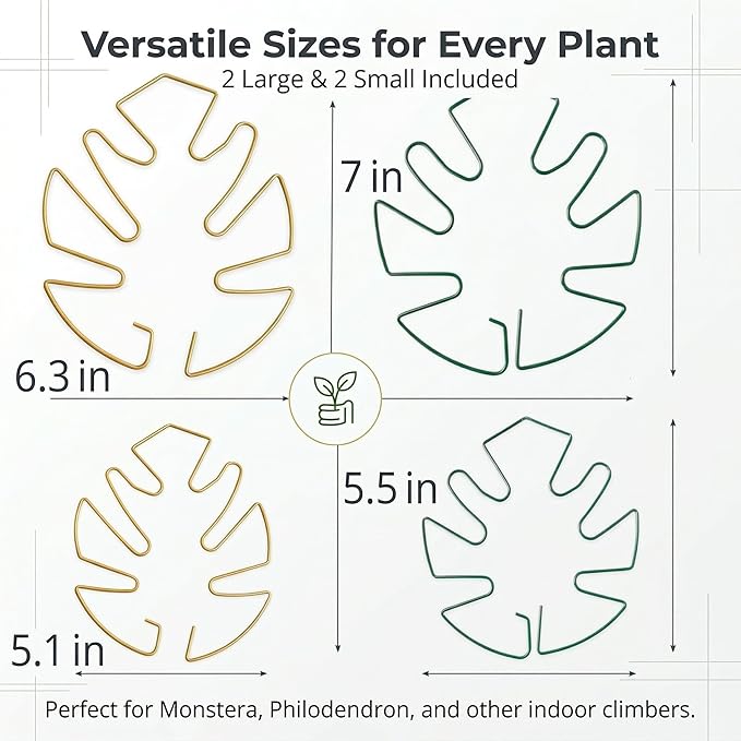 4PCS Adjustable Monstera Plant Support Stakes - Indoor Plants Accessories with Secure Clamps, Easy to Install & Customize for Tall Plants | Durable Metal Design for Healthy Growth