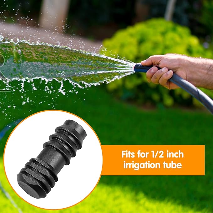 1/2 Inch Drip Irrigation End Plug, 15 Pcs Barbed End Cap Irrigation Fittings for 1/2 Inch Irrigation Tubing (0.520"ID-0.640" OD), Drip Line Goof Plug Connectors for Sprinkler Garden Lawn System