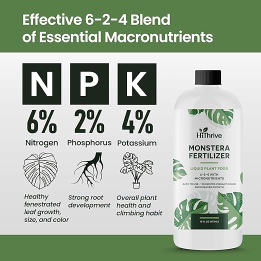 16oz Monstera Plant Food - Makes 96 Gallons of Monstera Fertilizer, Liquid Indoor Plant Fertilizer for Obliqua, Deliciosa and More, 6-2-4 NPK Ratio for Houseplants’ Healthy Growth & Glossy Leaves