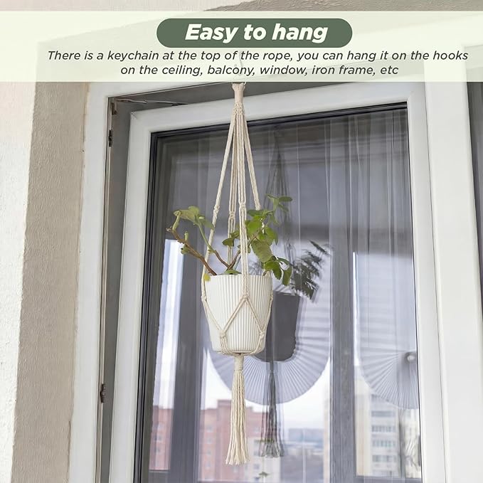 EBOOT 2 Pack 48 Inch Large Macrame Plant Hanger Rope to Hang Flower Pot Plant Holder for Indoor Outdoor Decorations, 4 Legs (Creamy White)