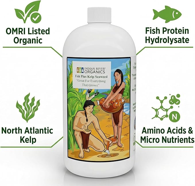 Fish & Kelp Blend Fertilizer - OMRI Listed Organic Fertilizer (36 oz) 1 Quart- Liquid Organic Fish and Kelp for Turf, Flowers, Shrubs, Plants, Fruits & Vegetables