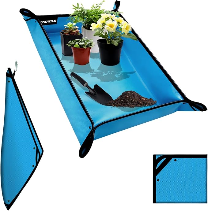 Large Plant Transplanting Mat - Thickened Waterproof Potting Mat, Succulent Gardening Mat, Portable Repotting Mat for Mess Control (PVC-Blue39.5"x31.5")