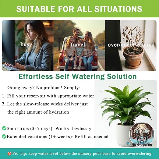GreenShip 4 Pack Self Watering Planter Insert, Wick Spikes for Plants, Patented Plant Wicks for Self Watering, Plant Stakes for Indoor Outdoor Plants,Vacation Use (Small for Height 4.7"-12" Planter)