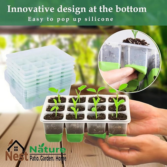 5-Pack Reusable Silicone Seed Starter Kit,Reusable 60Cell Seed Starter Trays with Easy Push-Out Design,Foldable Design for Easy Transplanting,Indoor Gardening Supplies for Vegetables, Flowers & Herbs