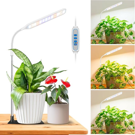 Wolezek Grow Lights for Indoor Plants, 52 LEDs Full Spectrum Plant Grow Light with Base, Height Adjustable Grow Lamp with Auto Timer 6/12/16H, 5 Dimmable Brightness, for Small Plants, White, 1-Pack