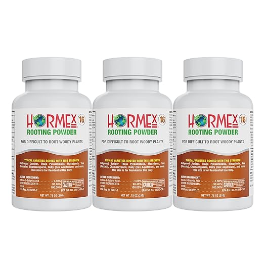 Hormex Rooting Hormone Powder #16 (1.60% IBA) for Difficult Hardwood Plants & Trees - Maximum Strength Root Stimulator, Growth Hormone & Root Booster for Woody Cuttings, Cloning & Propagation (3 Pack)