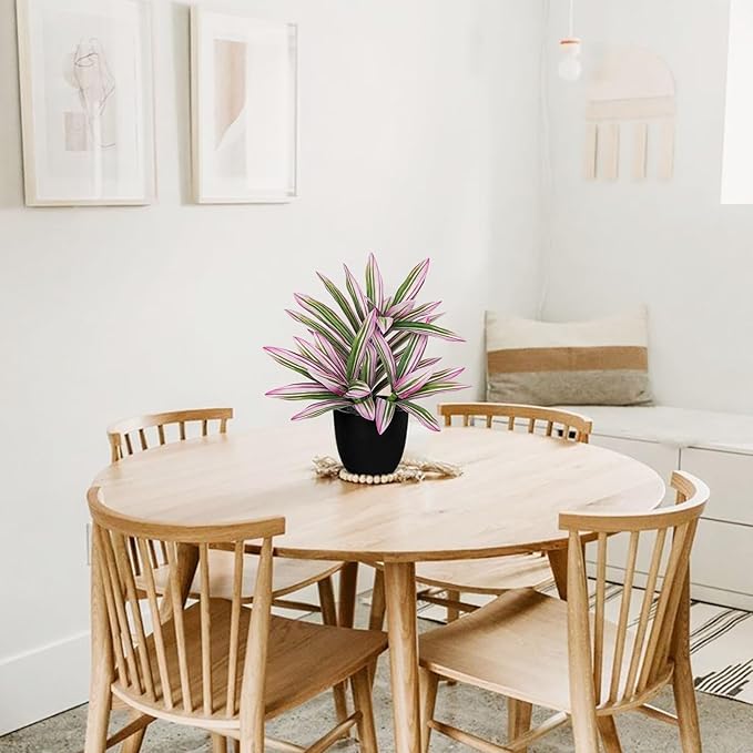Faux Plants Dracaena Artificial Plant Realistic Fake Plants in Pot Small Indoor Plants 12.6" Fake Potted Plants Artificial Decor for Home Living Room Bathroom Office House Table Desk Shelf Pink and W