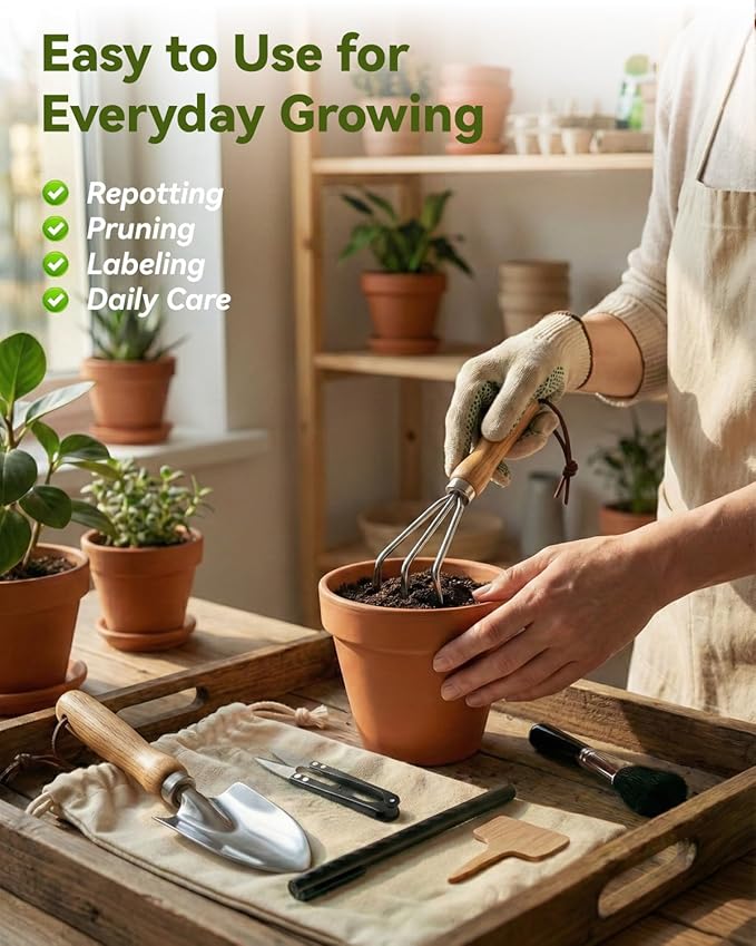 Indoor Gardening Tools, 19-Piece Small Garden Tools Set, Gardening Gifts for Women, Mini Garden Tools House Plant Starter Tool Set, Stainless Steel Gardening Tools, Accessories for Indoor Gardening
