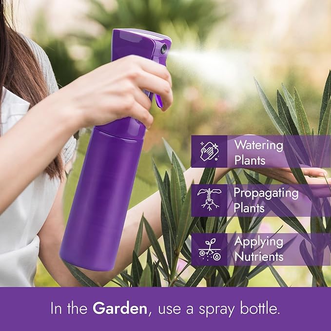 VIGOR PATH Continuous Spray Bottle for Hair – Fine Mist Mister for Hairstyling, Cleaning, Plants, Pets, Barbers, Salons, and Essential Oil Applications (300ml/10.1 oz) Dark Purple